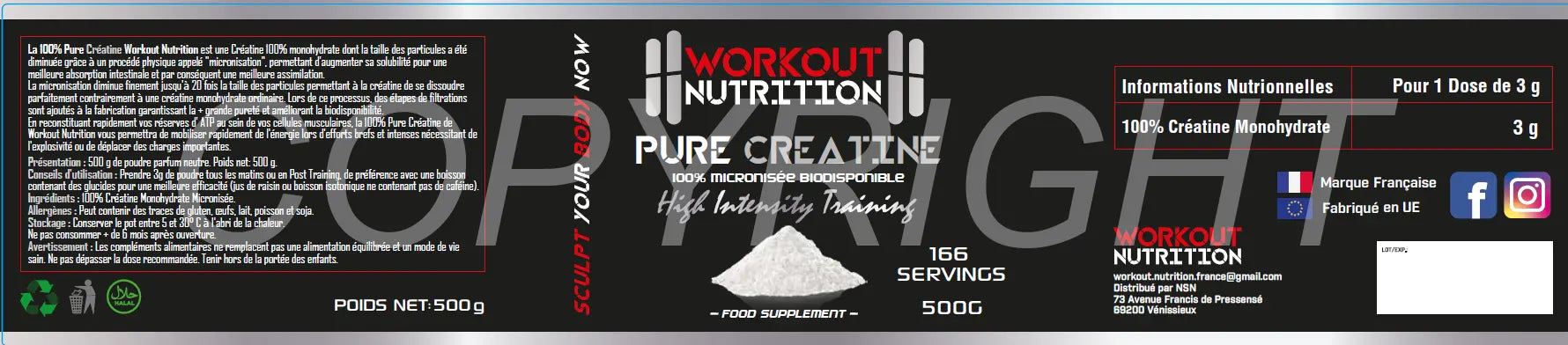 "PURE CREATINE 500G : Créatine Micronisée Biodisponible pour Performance et Récupération Musculaire" Marchémix